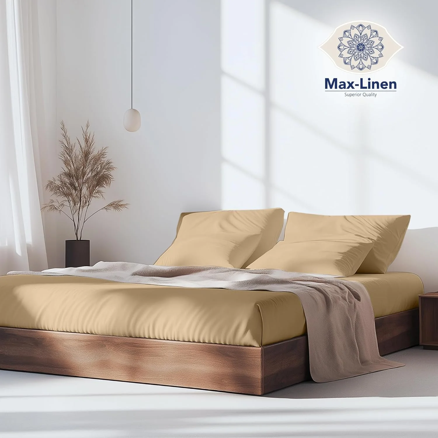 ملحفه کش‌دار تخت خواب پنبه‌ای-کتانی ۱۰۰٪ با ۲ روبالشی | ۱ ملحفه کش‌دار ۱۰۰x۲۰۰، ۲ عدد روکش بالش | تنفس‌پذیر و دارای جیب عمیق ۲۰ سانتی‌متری (بژ، یک‌نفره)