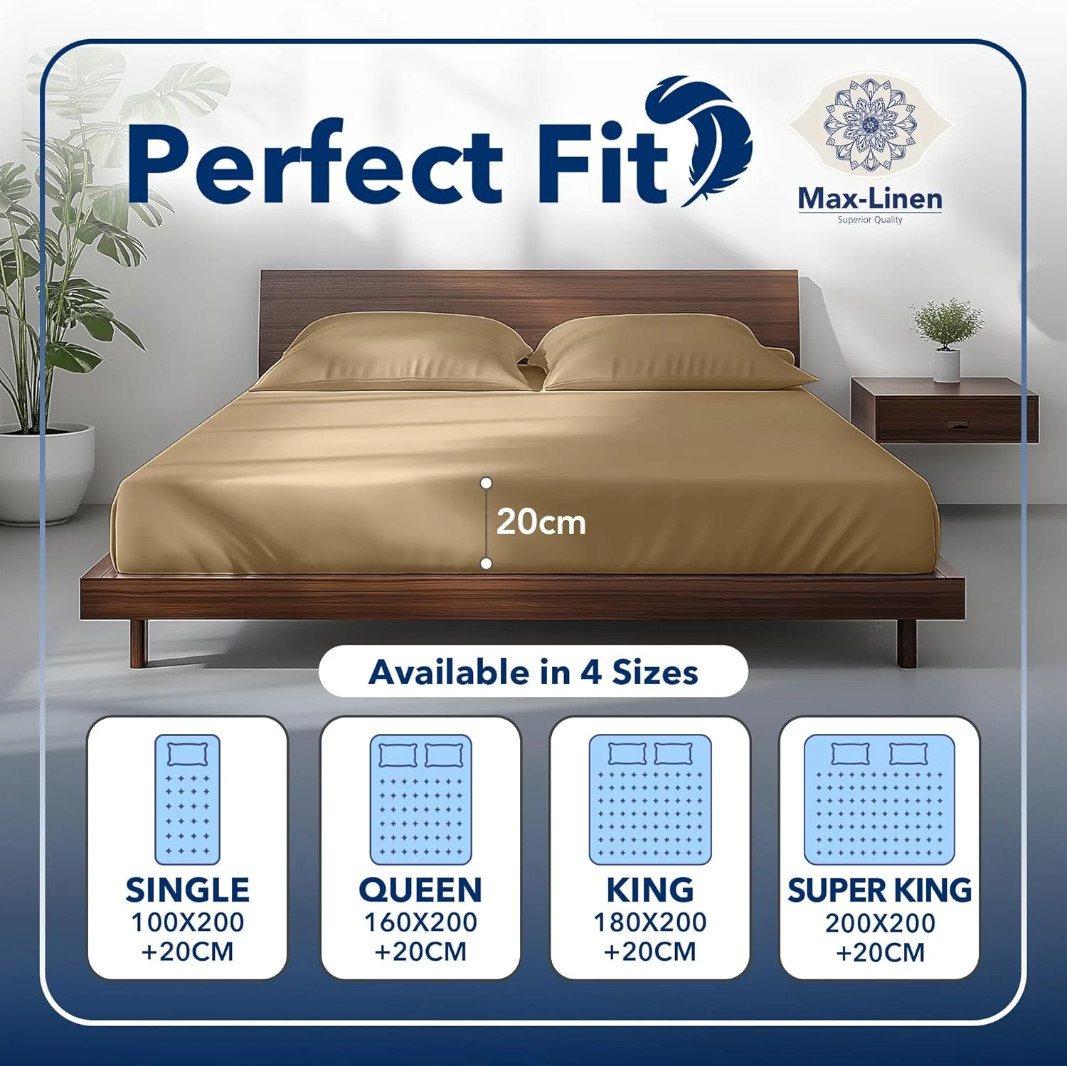 ملحفه کش‌دار تخت خواب پنبه‌ای-کتانی ۱۰۰٪ با ۲ روبالشی | ۱ ملحفه کش‌دار ۱۰۰x۲۰۰، ۲ عدد روکش بالش | تنفس‌پذیر و دارای جیب عمیق ۲۰ سانتی‌متری (بژ، یک‌نفره)