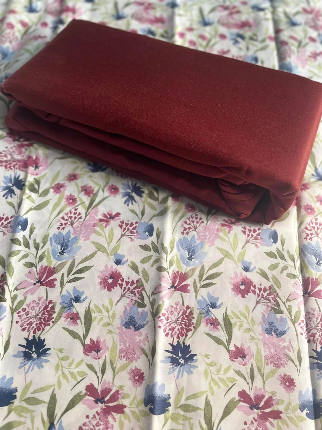 ست ملحفه تخت دونفره پنبه خالص به همراه 2 روبالشتی، 300 نخ، 274x274 سانتی متر (زرشکی)