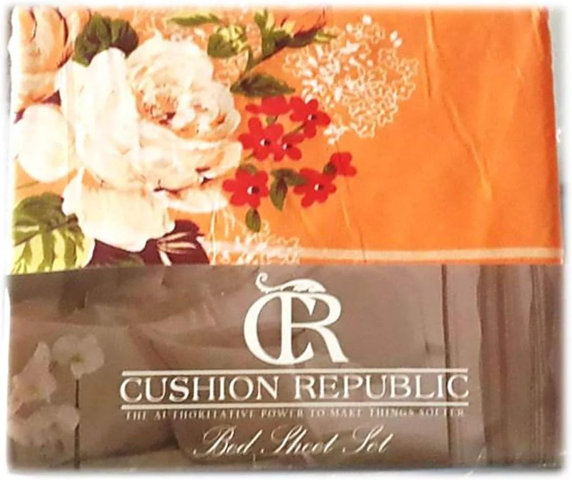 ست ملحفه تخت یک نفره ساده کوسن ریپابلیک با روبالشی، 139x236 سانتی متر (نارنجی گلدار)