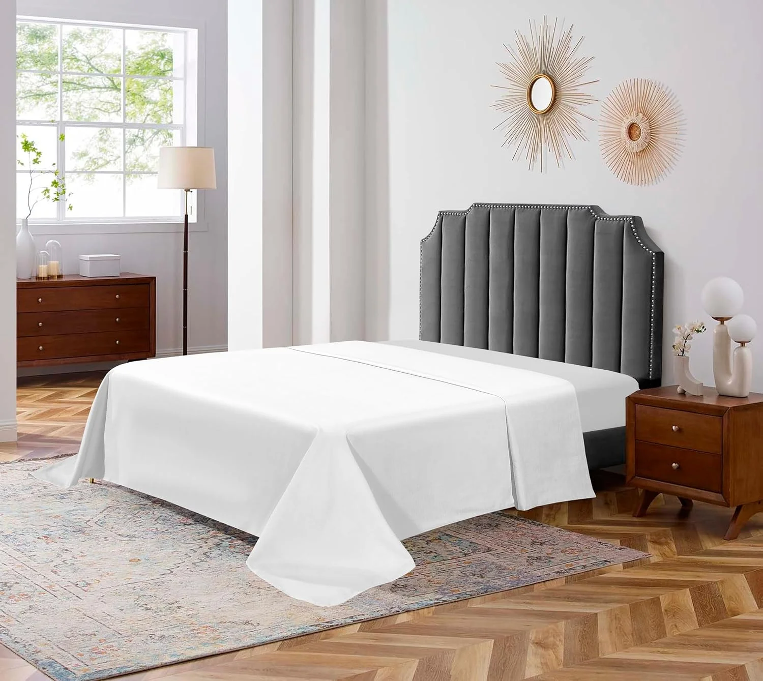 ملحفه تخت تخت خواب پنبه ای مصری ممتاز مجموعه هلال، روکش تشک فوق العاده نرم با تراکم بافت 300، ملحفه تخت خواب آسان، ملحفه های تخت خواب فوق العاده قابل تنفس (سفید، دو نفره/کامل)