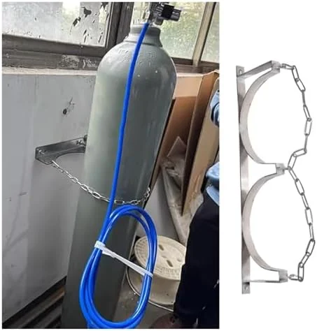 نگهدارنده کپسول اکسیژن، قفسه نگهدارنده سیلندر گاز قابل تنظیم دیواری، نگهدارنده سیلندر گاز استیل ضد زنگ با زنجیر، قفسه مخزن سیلندر نقره ای برای کلینیک ها/آزمایشگاه ها و خانه (60 سانتی متر - 2 بطری)