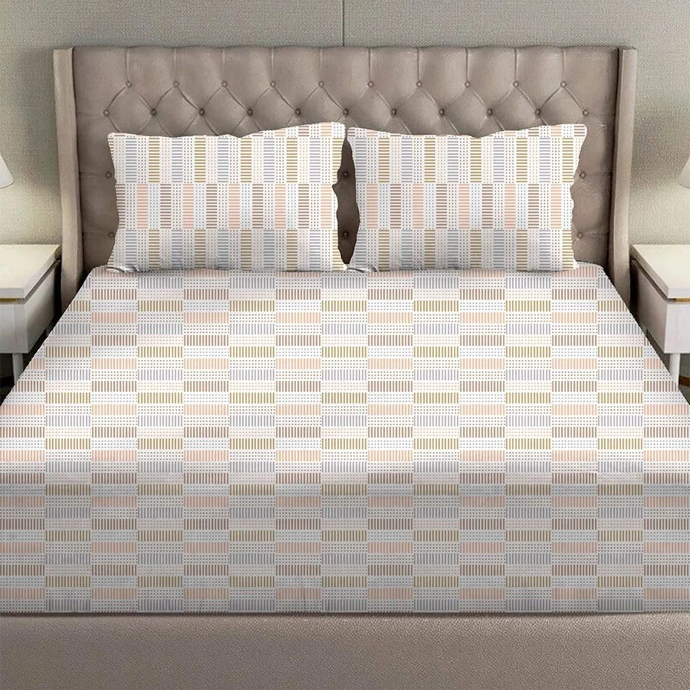 ست ملحفه کش‌دار دونا هوم مدل Albany مناسب تخت کویین، سایز 160X200+30 سانتی‌متر / 50X75+15 سانتی‌متر، طرح راتان بژ | 80% پنبه، 20% لایوسل، مناسب اتاق خواب