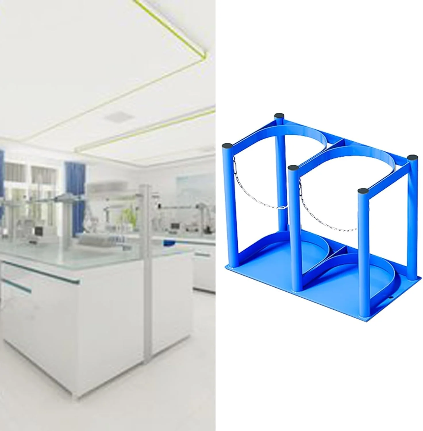 نگهدارنده کپسول اکسیژن، پایه فلزی نصب شونده روی زمین، استند نگهداری کپسول های گاز کوچک، طراحی بادوام و پایدار ()