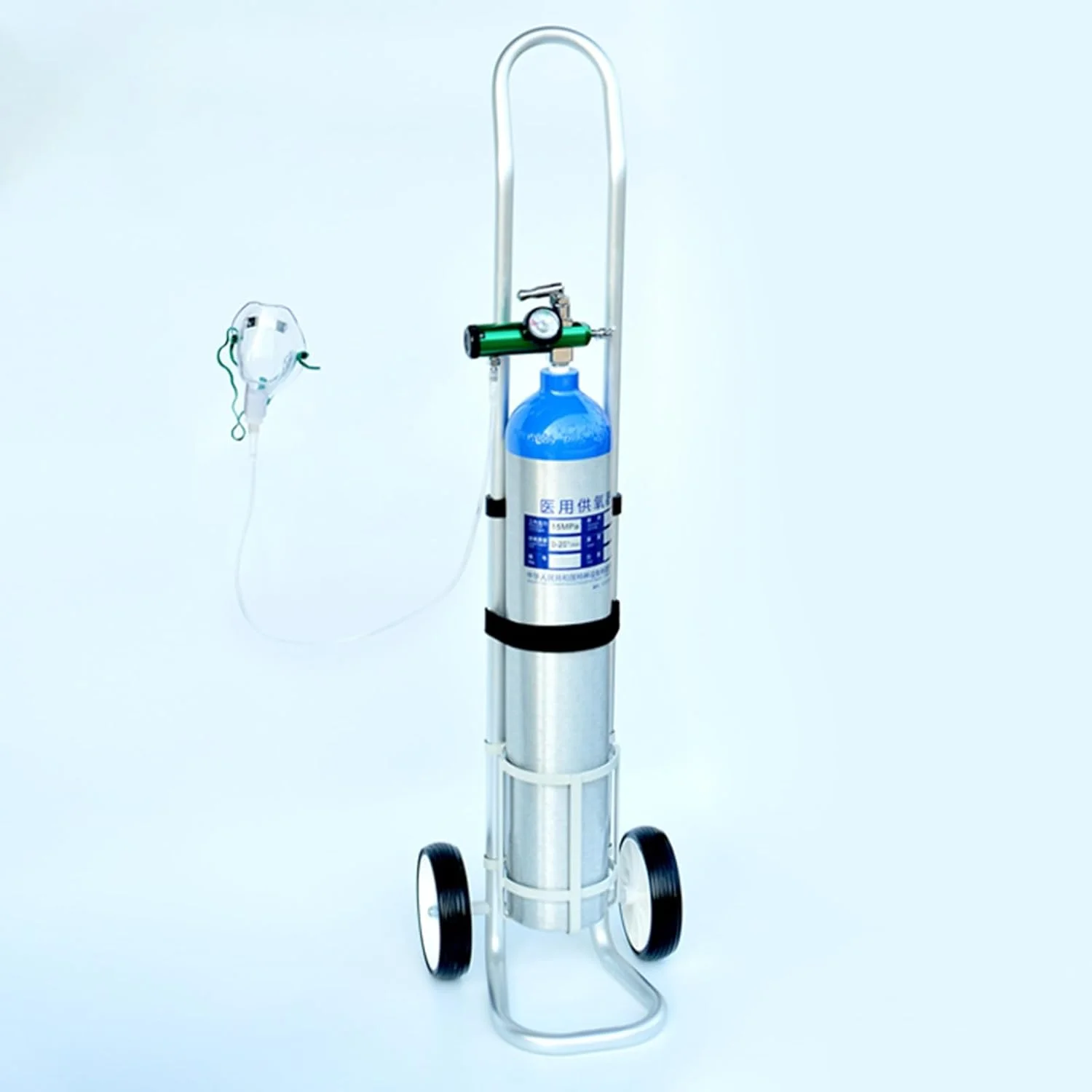 چرخ حمل سیلندر اکسیژن تک سیلندر، سایز کوچک، چرخ حمل سیلندر اکسیژن برای مخزن اکسیژن، ترولی قفسه مخزن اکسیژن آلیاژ آلومینیوم، 4 ارتفاع قابل تنظیم (قطر 14.6 سانتی متر)