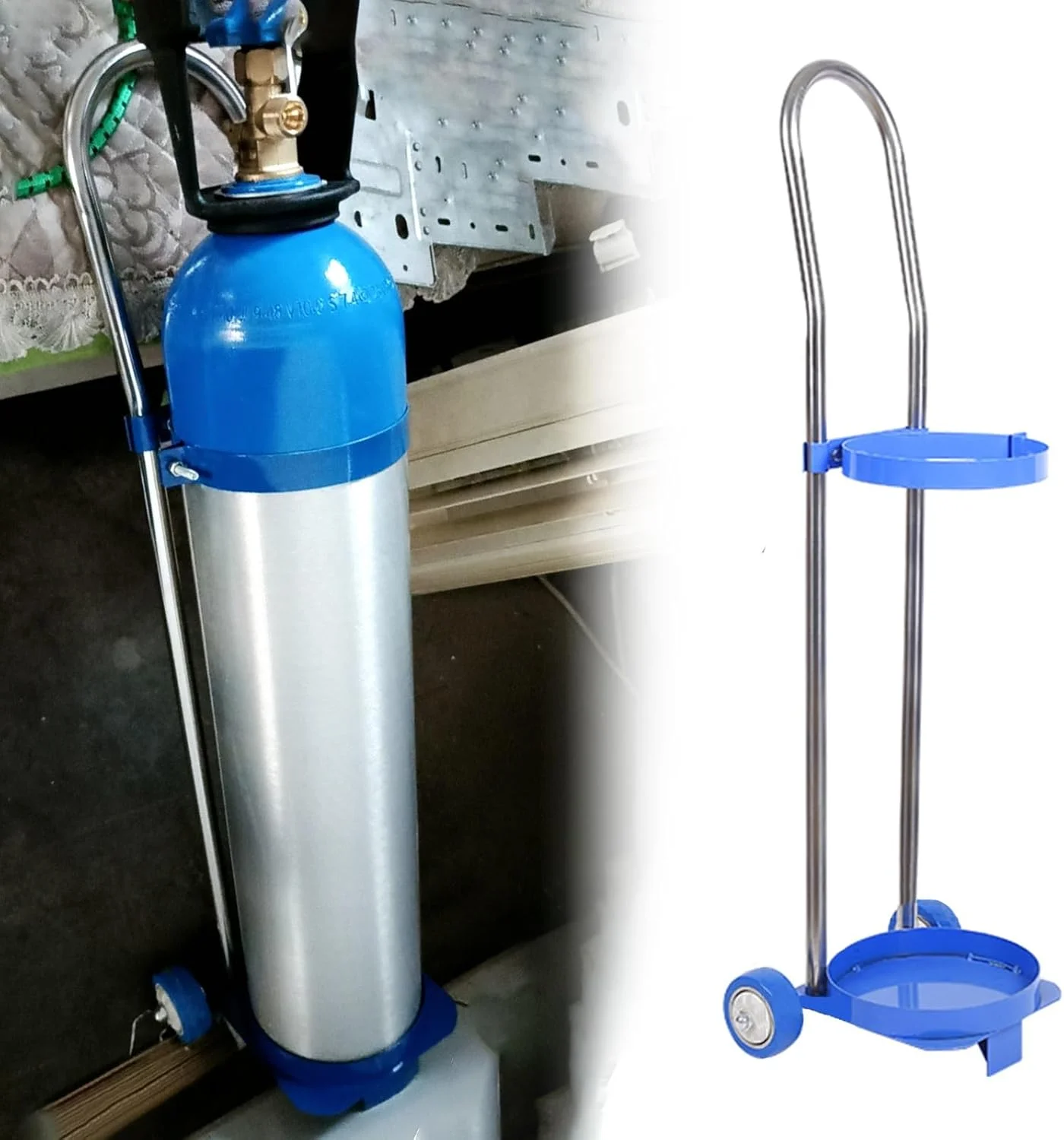 چرخ دستی حمل کپسول اکسیژن، نگهدارنده کپسول گاز پروپان فولادی / ترالی پزشکی برای بخش ها و اتاق های عمل، طراحی سبک