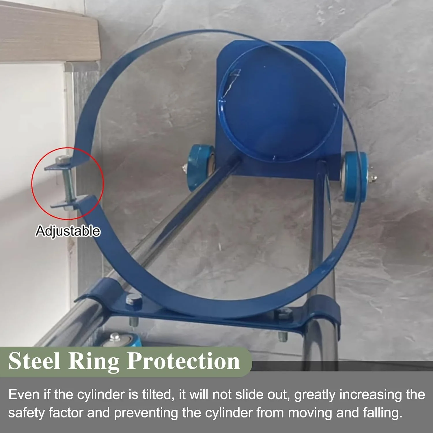 چرخ دستی حمل سیلندر اکسیژن ایستاده، نگهدارنده سبک وزن با قابلیت حرکت برای کلینیک ها، دالی تانک اکسیژن قابل تنظیم 80/95/110 سانتی متری، حمل و نقل تجهیزات پزشکی قابل حمل