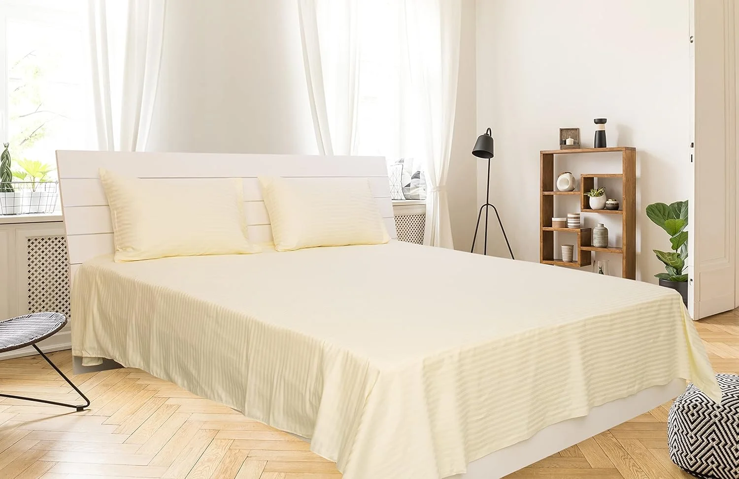 ست ملحفه تخت دو نفره 3 تکه DEYARCO، 100% پنبه ساتن 250 نخ راه راه 1 سانتی متری، سایز: 220x240 سانتی متر + 2 عدد روبالشتی 50x75 سانتی متر، کرم ست ملحفه تخت دو نفره 3 تکه DEYARCO، 100% پنبه ساتن 250 نخ راه راه 1 سانتی متری، سایز: 220x240 سانتی متر + 2 عدد روبالشتی 50x75 سانتی متر، کرم