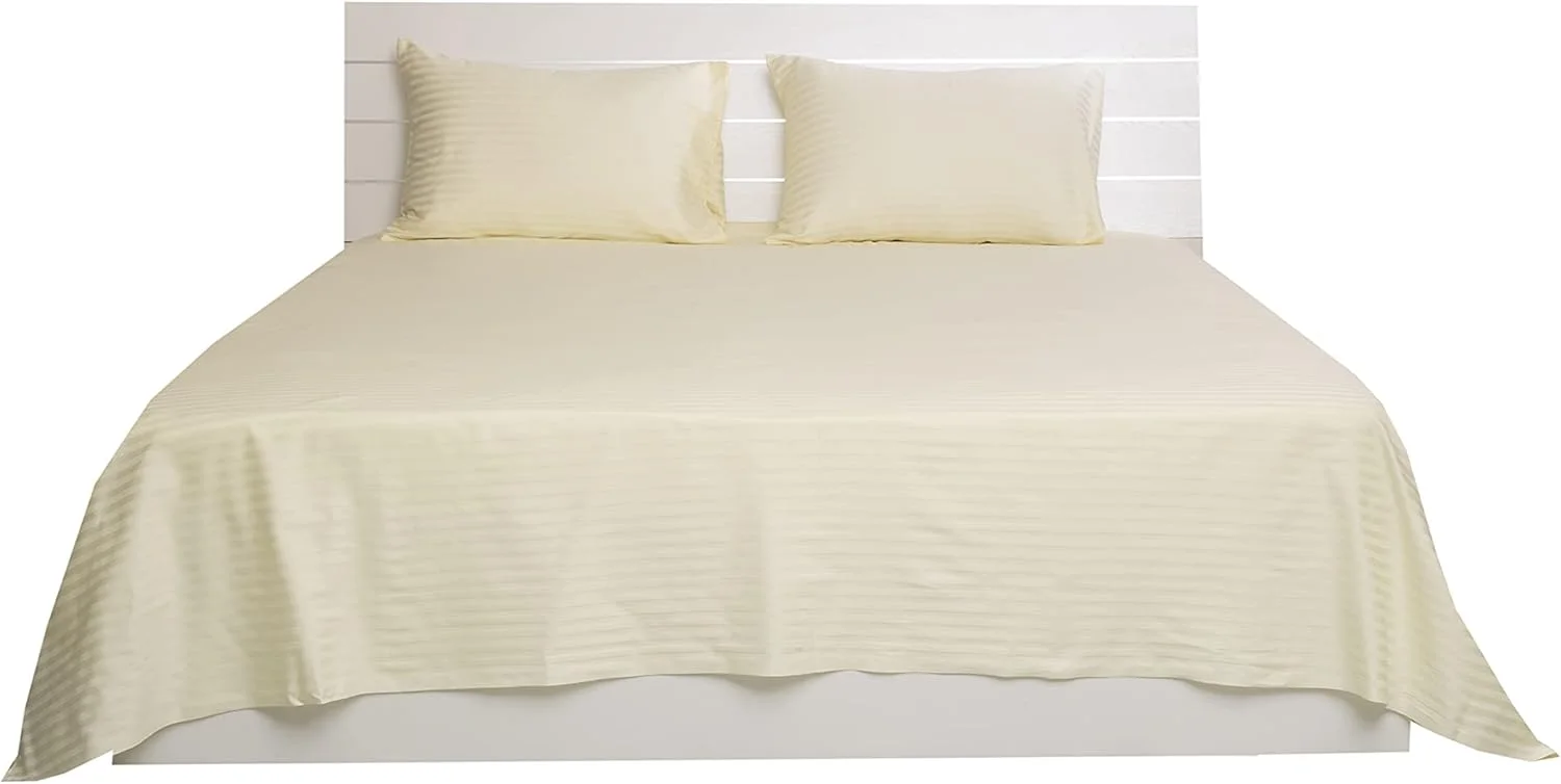 ست ملحفه تخت دو نفره 3 تکه DEYARCO، 100% پنبه ساتن 250 نخ راه راه 1 سانتی متری، سایز: 220x240 سانتی متر + 2 عدد روبالشتی 50x75 سانتی متر، کرم ست ملحفه تخت دو نفره 3 تکه DEYARCO، 100% پنبه ساتن 250 نخ راه راه 1 سانتی متری، سایز: 220x240 سانتی متر + 2 عدد روبالشتی 50x75 سانتی متر، کرم