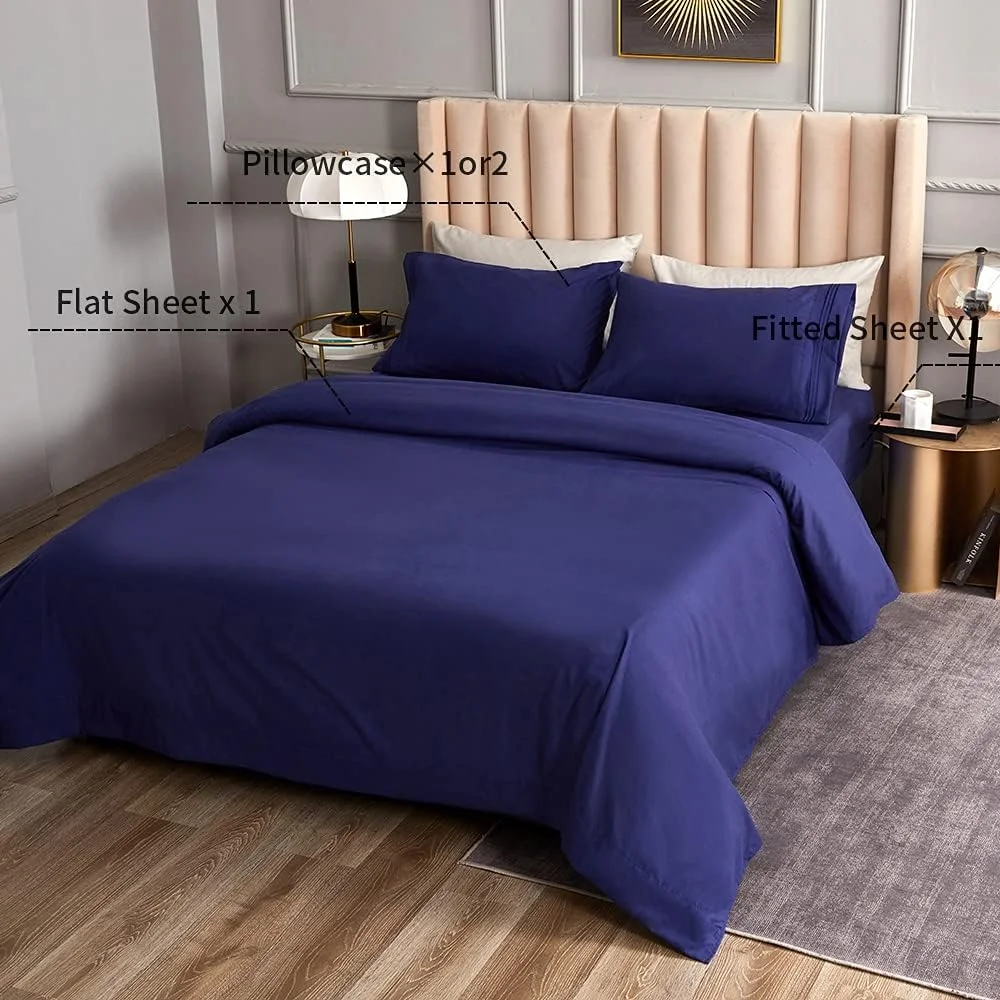 ست ملحفه تخت خواب - ملحفه های میکروفایبر برس خورده - ملحفه و روبالشتی - جیب های عمیق - مناسب و آسان - ملحفه های خنک و تنفسی - ست 4 تکه سایز کوئین آبی