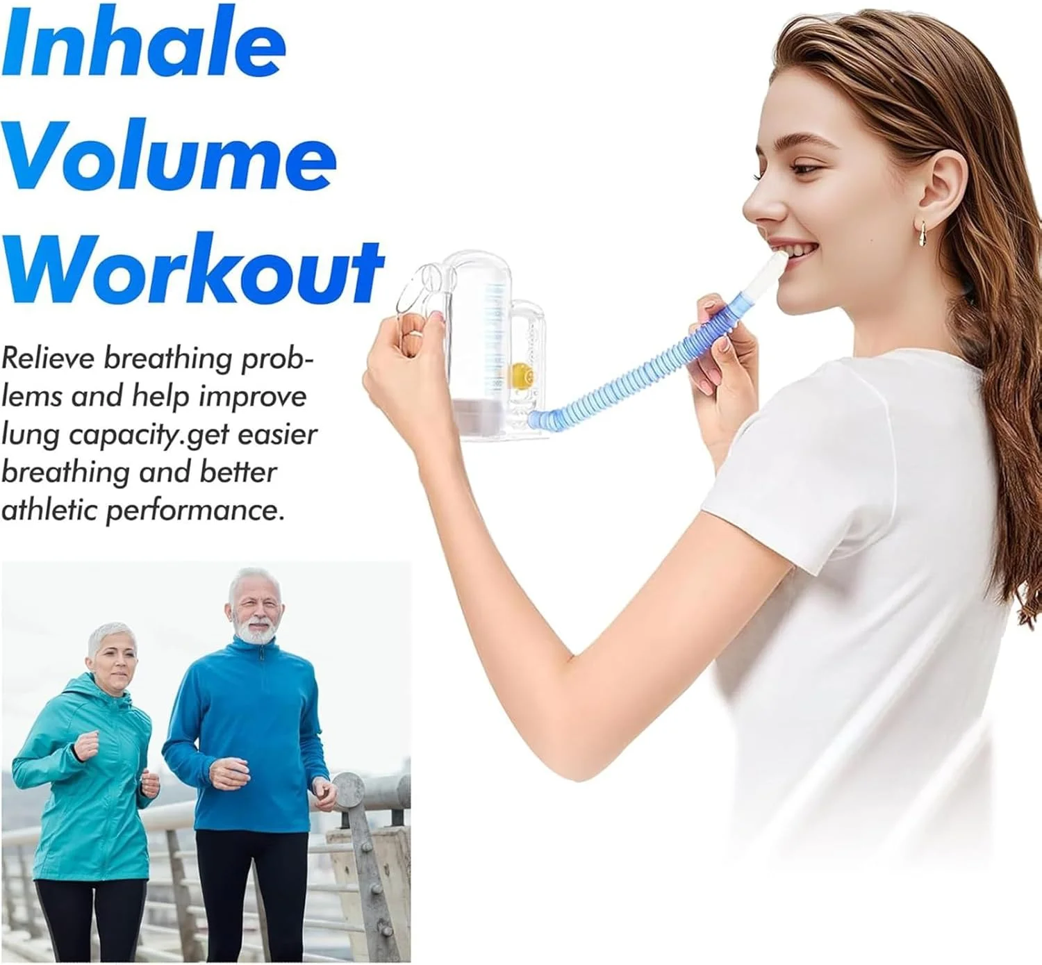 اسپیرومتر تشویقی بزرگسال - تمرین دهنده تنفسی برای ریه ها با نشانگر میزان جریان | ظرفیت 5000 میلی لیتر مناسب برای دویدن، تناسب اندام، باشگاه و شنا