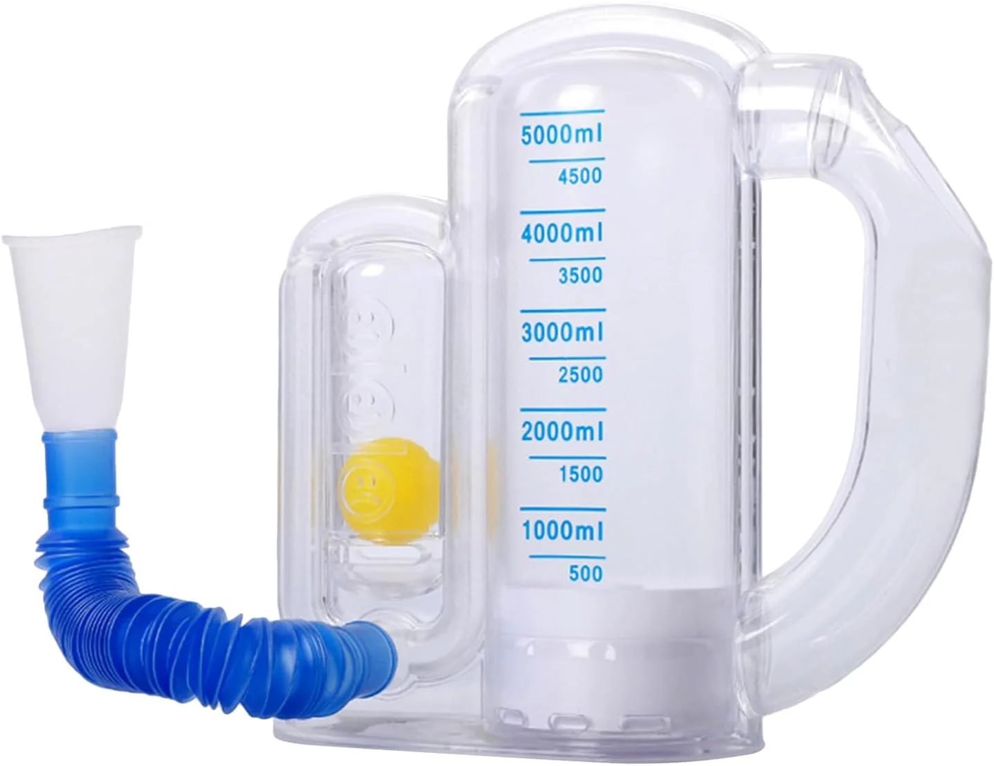 اسپیرومتر تشویقی بزرگسال | تمرین دهنده ظرفیت ریه با نشانگر میزان جریان، ظرفیت 5000 میلی لیتری، تمرین دهنده تنفسی قابل حمل برای تناسب اندام مردان، سالمندان و زنان