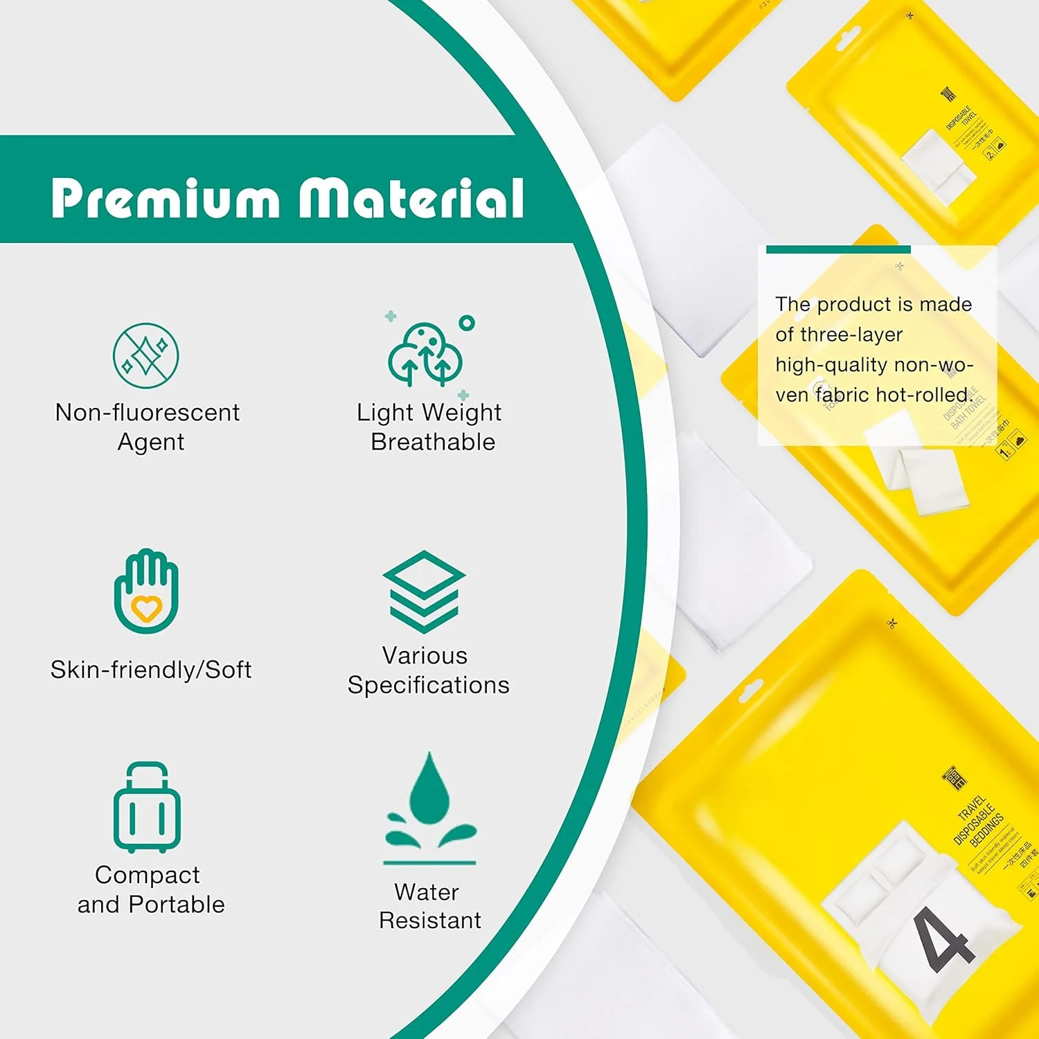 مجموعه ملحفه یکبار مصرف مسافرتی 4 عددی شامل روکش لحاف، ملحفه تخت، 2 روبالشتی، 2 حوله دستی و 2 حوله حمام، ایده آل برای هتل ها، کمپینگ، سفرهای کاری و مسافرت های خارج از منزل، بهداشتی و آسان برای استفاده