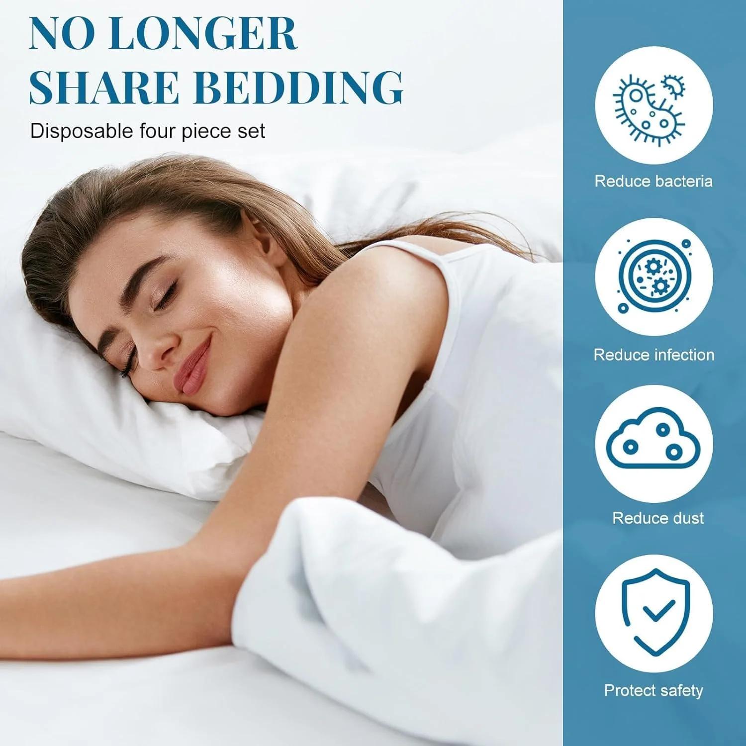 ست ملحفه یکبار مصرف مسافرتی، 4 ست ملحفه یکبار مصرف، ست بالش و پتو شامل 1 ملحفه، 1 روکش لحاف، 2 روبالشتی، روکش تخت سفید نرم قابل حمل برای سفر کاری