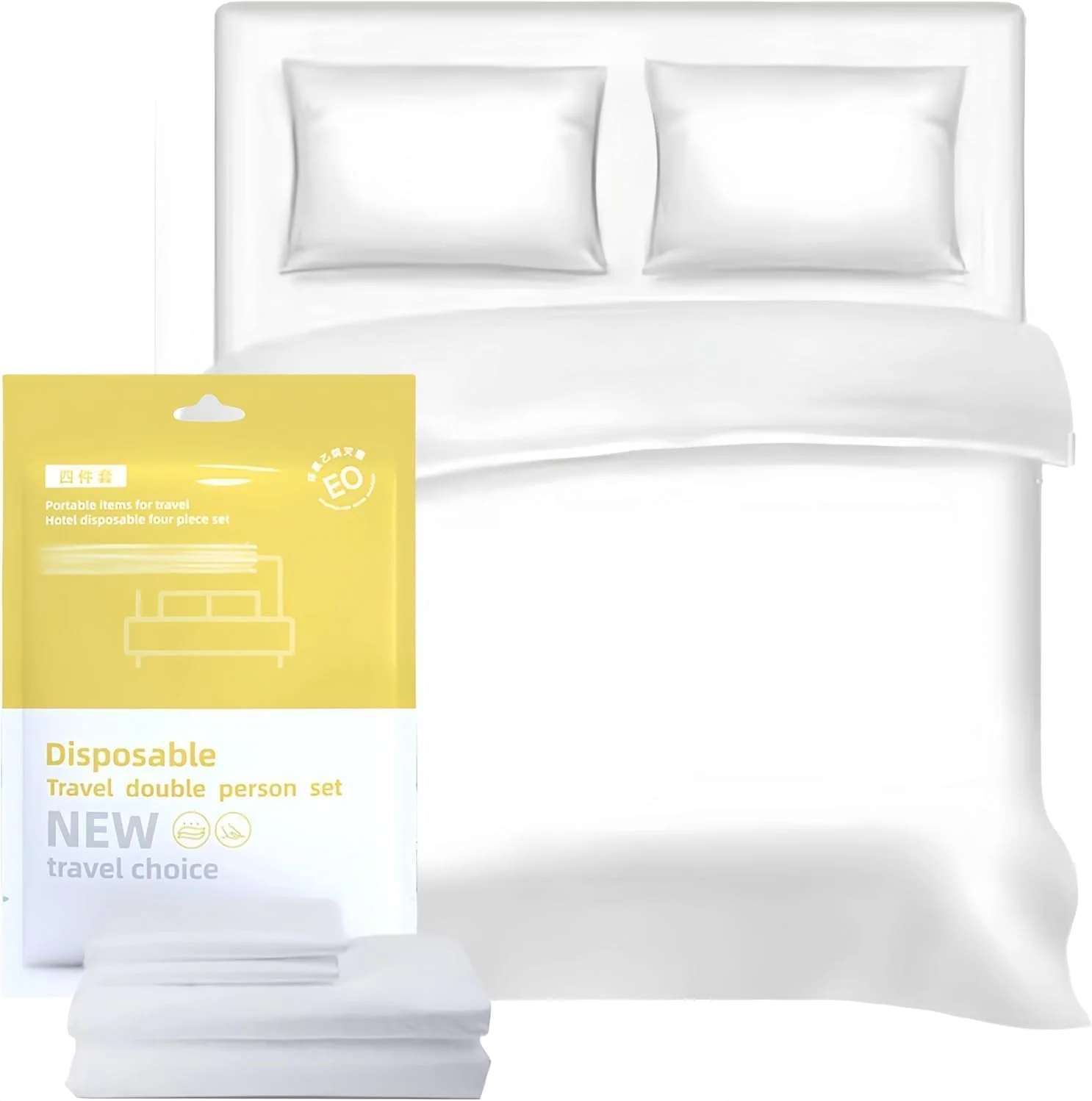 ست ملحفه یکبار مصرف 4 تکه برای هتل، ملحفه مسافرتی قابل حمل، ملحفه یکبار مصرف برای پوشش تخت، ست ملحفه یکبار مصرف شامل 1 ملحفه، 1 روکش لحاف و 2 روبالشی برای مسافرت ست ملحفه یکبار مصرف 4 تکه برای هتل، ملحفه مسافرتی قابل حمل، ملحفه یکبار مصرف برای پوشش تخت، ست ملحفه یکبار مصرف شامل 1 ملحفه، 1 روکش لحاف و 2 روبالشی برای مسافرت