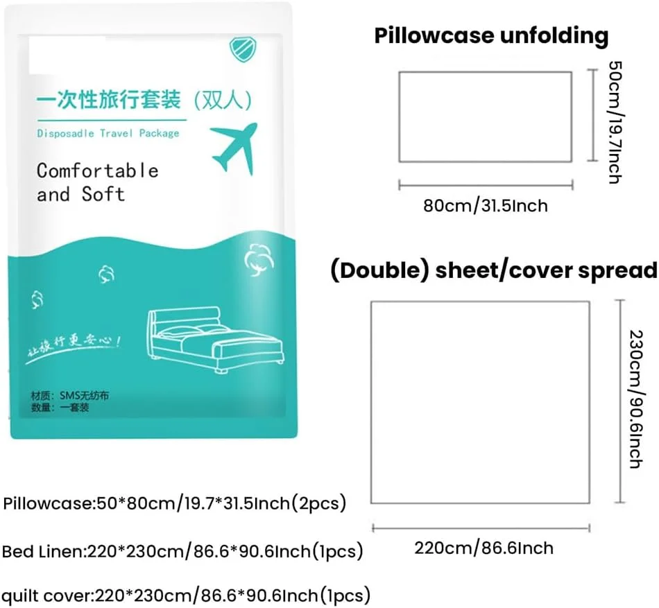 4 ست ملحفه یکبار مصرف مسافرتی، ملحفه یکبار مصرف، ست ملحفه، روتختی قابل حمل، ست ملحفه یکبار مصرف شامل 2 ملحفه، 2 روکش لحاف و 4 روبالشتی برای مسافرت
