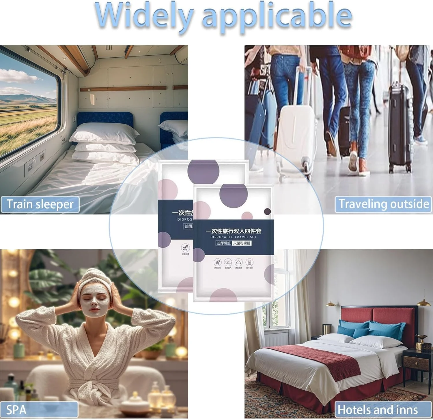 ست ملحفه یکبار مصرف مسافرتی 4 تکه، ملحفه های نرم و تنفسی یکبار مصرف قابل حمل برای سفر کاری، هتل، کمپینگ در فضای باز شامل 1 روکش لحاف، 1 ملحفه و 2 روبالشی. (سفید)