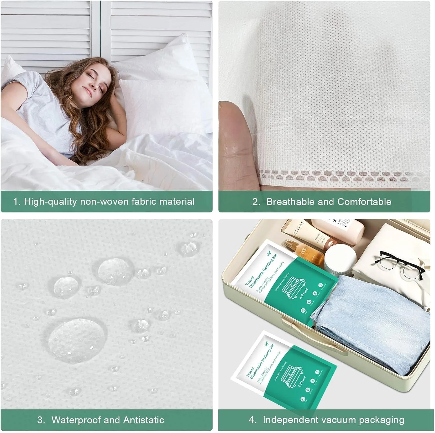 ست ملحفه یکبار مصرف شامل روکش لحاف، روبالشتی و ملحفه تخت، ملحفه مسافرتی یکبار مصرف قابل حمل، مناسب برای استفاده در هتل و مسافرت - بسته 2 عددی