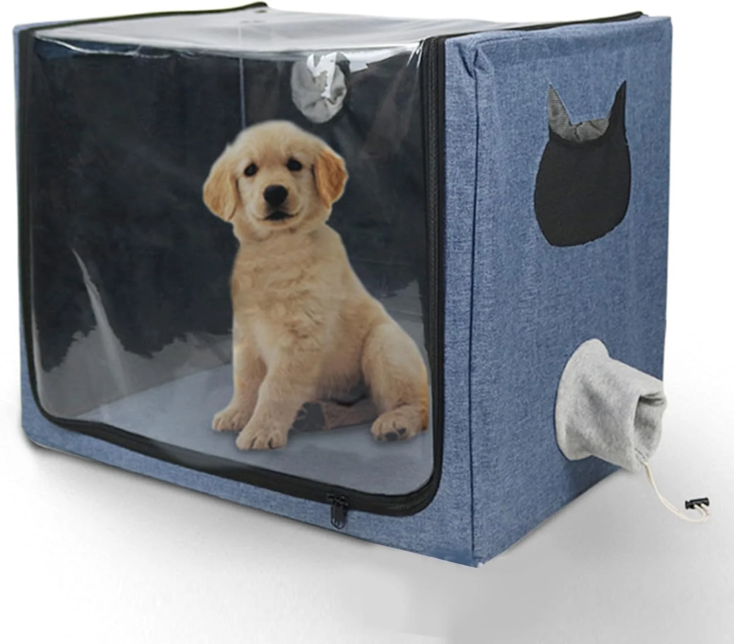 محفظه اکسیژن حیوانات خانگی، محفظه اکسیژن تاشو قابل حمل 63.5 سانتی متری برای سگ ها، دستگاه بخور توله سگ، جعبه اتمیزه پی وی سی پارچه آکسفورد برای حیوانات خانگی کوچک