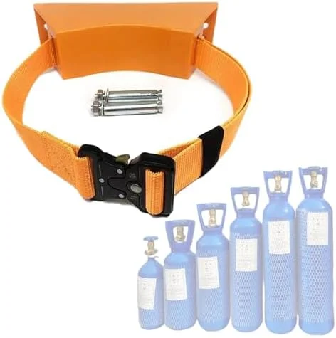 نگهدارنده کپسول اکسیژن - پایه نگهدارنده ABS برای مخازن گاز، براکت نصب دیواری با تسمه ایمنی 99 سانتی متری برای نگهداری مخزن پروپان (نارنجی)