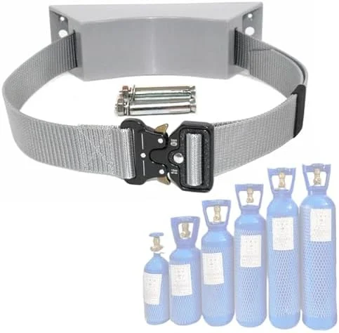 نگهدارنده کپسول اکسیژن - پایه نگهدارنده ABS برای مخازن گاز، براکت نصب دیواری با تسمه ایمنی 99 سانتی متری برای نگهداری مخزن پروپان (خاکستری)