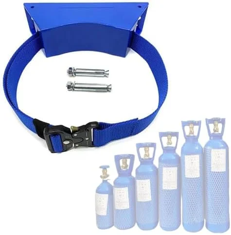 نگهدارنده کپسول اکسیژن - پایه نگهدارنده ABS برای مخازن گاز، براکت نصب دیواری با تسمه ایمنی 99 سانتی متری برای نگهداری مخزن پروپان (آبی)