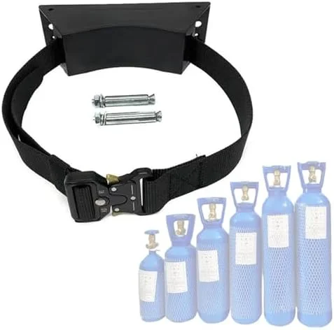 نگهدارنده کپسول اکسیژن - پایه نگهدارنده ABS برای مخازن گاز، براکت نصب دیواری با تسمه ایمنی 99 سانتی متری برای نگهداری مخزن پروپان (مشکی)