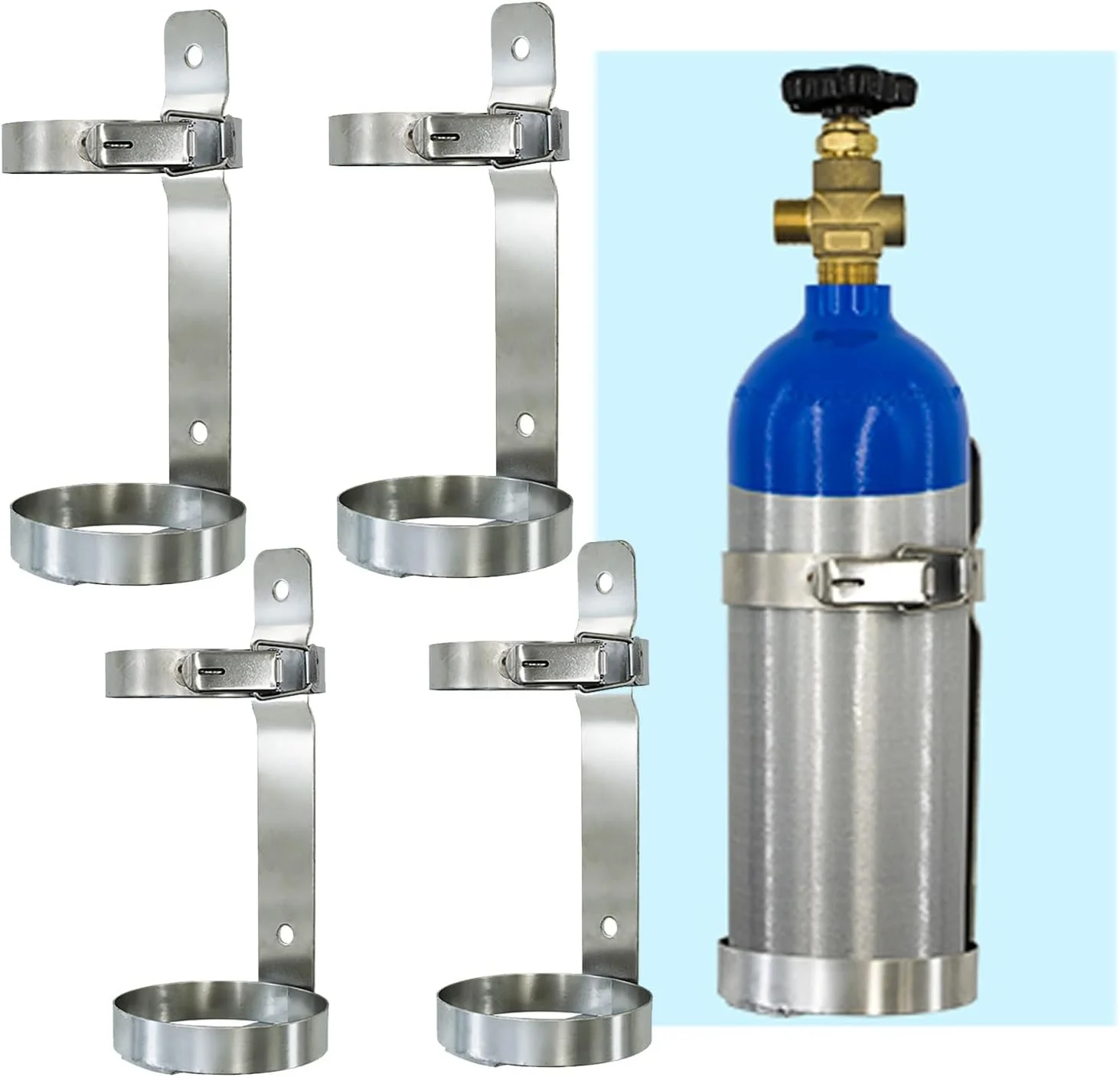 نگهدارنده کپسول اکسیژن استیل، بسته 4 عددی، مناسب برای کپسول های کوچک گاز، پایه نگهدارنده کپسول اکسیژن با پایه یکپارچه، مناسب برای بیمارستان و مراکز درمانی
