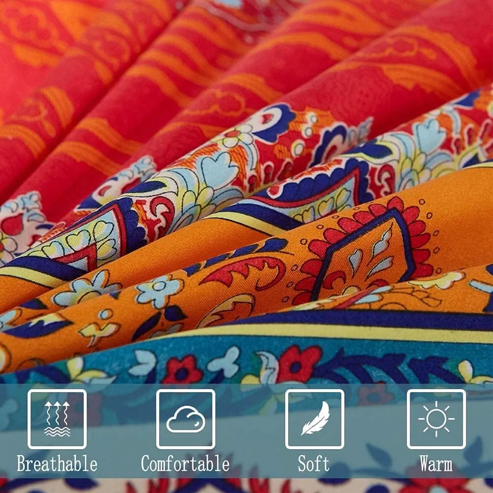 ست ملحفه بوهو DJY سایز کوئین (4 تکه) طرح راه راه قبیله ای رنگارنگ، ملحفه های تخت خواب نرم میکروفیبر با جیب عمیق 12 اینچی، ملحفه های تخت بوهیمی و 2 روبالشتی