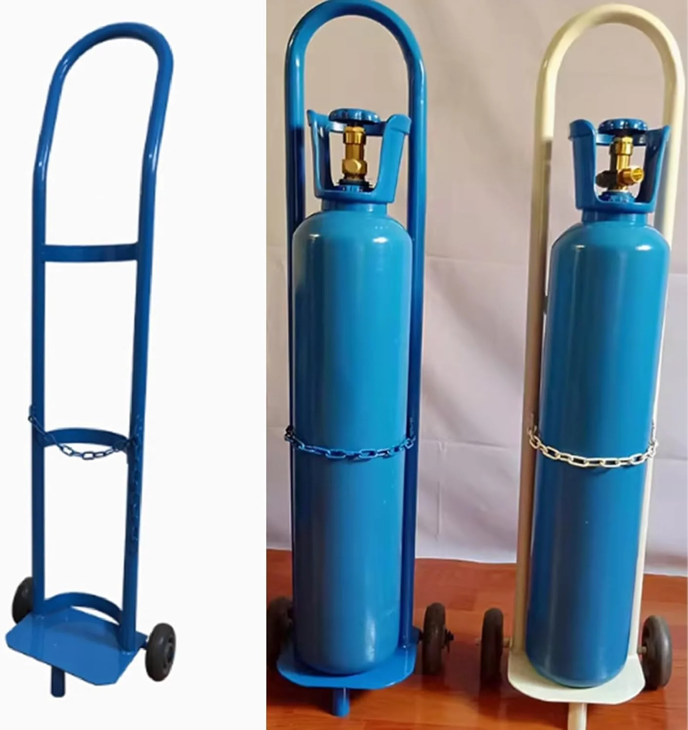 چرخ دستی حمل سیلندر گاز فولادی - ارابه سبک وزن مخزن اکسیژن برای حمل آسان، قفسه نگهدارنده سیلندر CO2 تک ظرفیتی (آبی 95 سانتی متر)