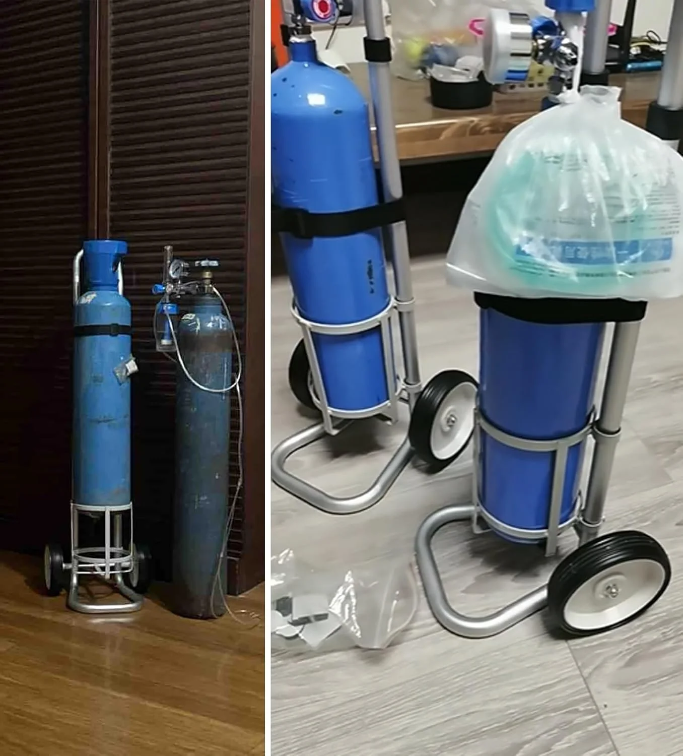 نگهدارنده کپسول اکسیژن، چرخ دستی تک سیلندر اکسیژن سایز کوچک، چرخ کپسول اکسیژن، ترولی نگهدارنده کپسول اکسیژن آلیاژ آلومینیوم، 4 ارتفاع قابل تنظیم (قطر