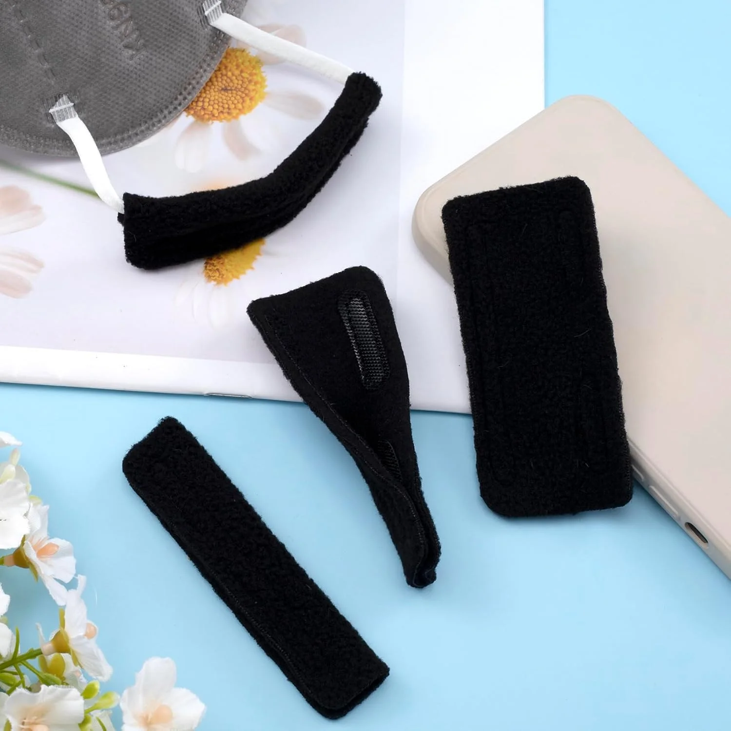 ۴ عدد محافظ گوش برای کانولای بینی، محافظ گوش اکسیژن تنفسی برای لوله اکسیژن، پدهای گوشی راحت با طراحی حلقه نرم برای تسکین درد گوش، عینک، کاربران اکسیژن - مشکی