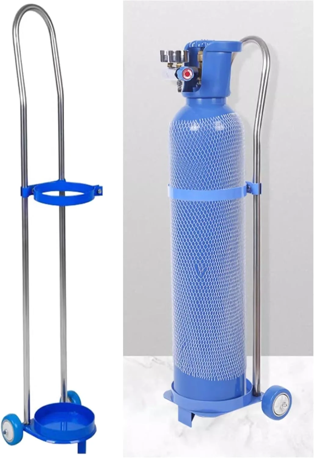 چرخ دستی حمل مخزن اکسیژن، نگهدارنده متحرک سیلندر، ترولی قابل حمل سیلندر برای کارخانه اتاق عمل (20 لیتر) چرخ دستی حمل مخزن اکسیژن، نگهدارنده متحرک سیلندر، ترولی قابل حمل سیلندر برای کارخانه اتاق عمل (20 لیتر)