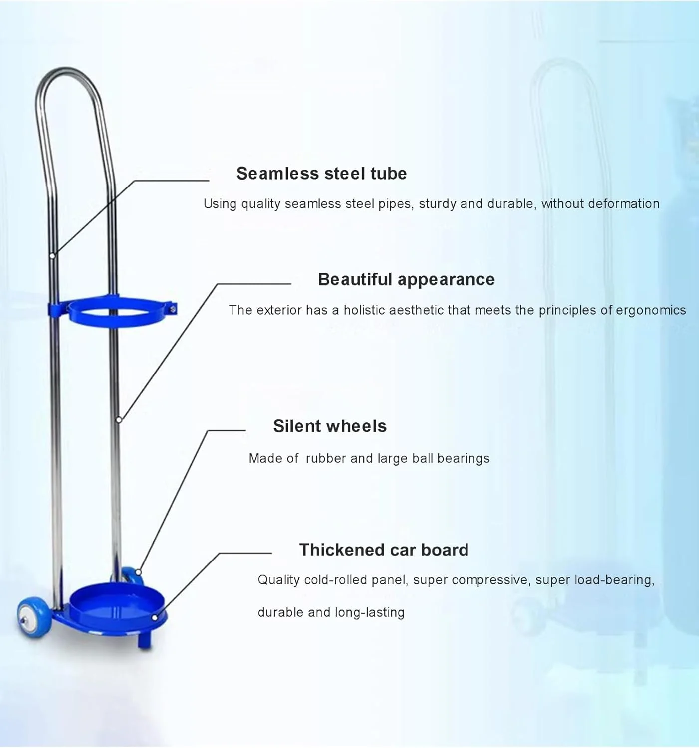 چرخ دستی حمل مخزن اکسیژن، نگهدارنده متحرک سیلندر، ترولی قابل حمل سیلندر برای کارخانه اتاق عمل (20 لیتر) چرخ دستی حمل مخزن اکسیژن، نگهدارنده متحرک سیلندر، ترولی قابل حمل سیلندر برای کارخانه اتاق عمل (20 لیتر)