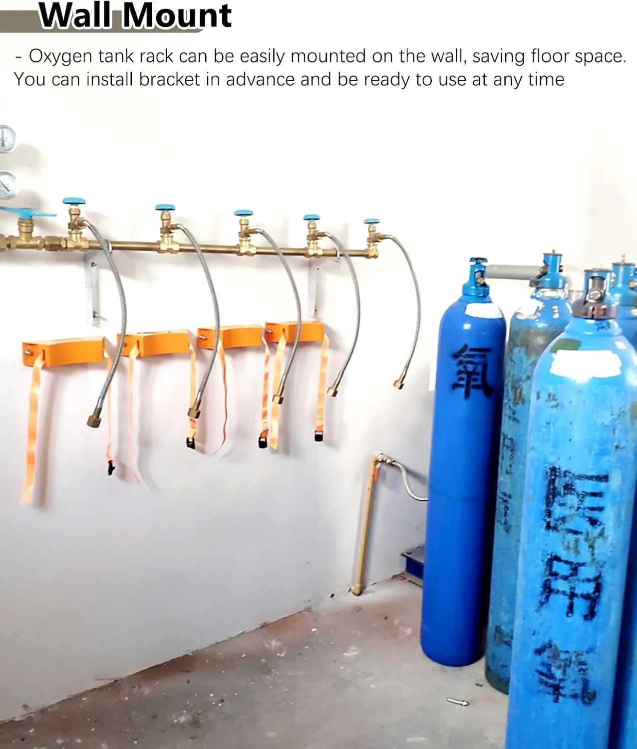 نگهدارنده مخزن اکسیژن، براکت دیواری برای سیلندر اکسیژن، قفسه نگهداری اکسیژن با سگک ایمنی جداشدنی، پایه مخزن اکسیژن برای بطری های نیتروژن پروپان (خاکستری) (نارنجی)