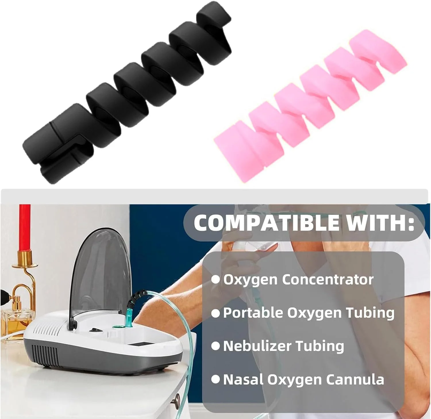 بسته‌های ۱۰ عددی نگهدارنده و صاف کننده لوله اکسیژن، لوازم جانبی لوله اکسیژن برای جلوگیری از گره خوردن شلنگ اکسیژن (مشکی)