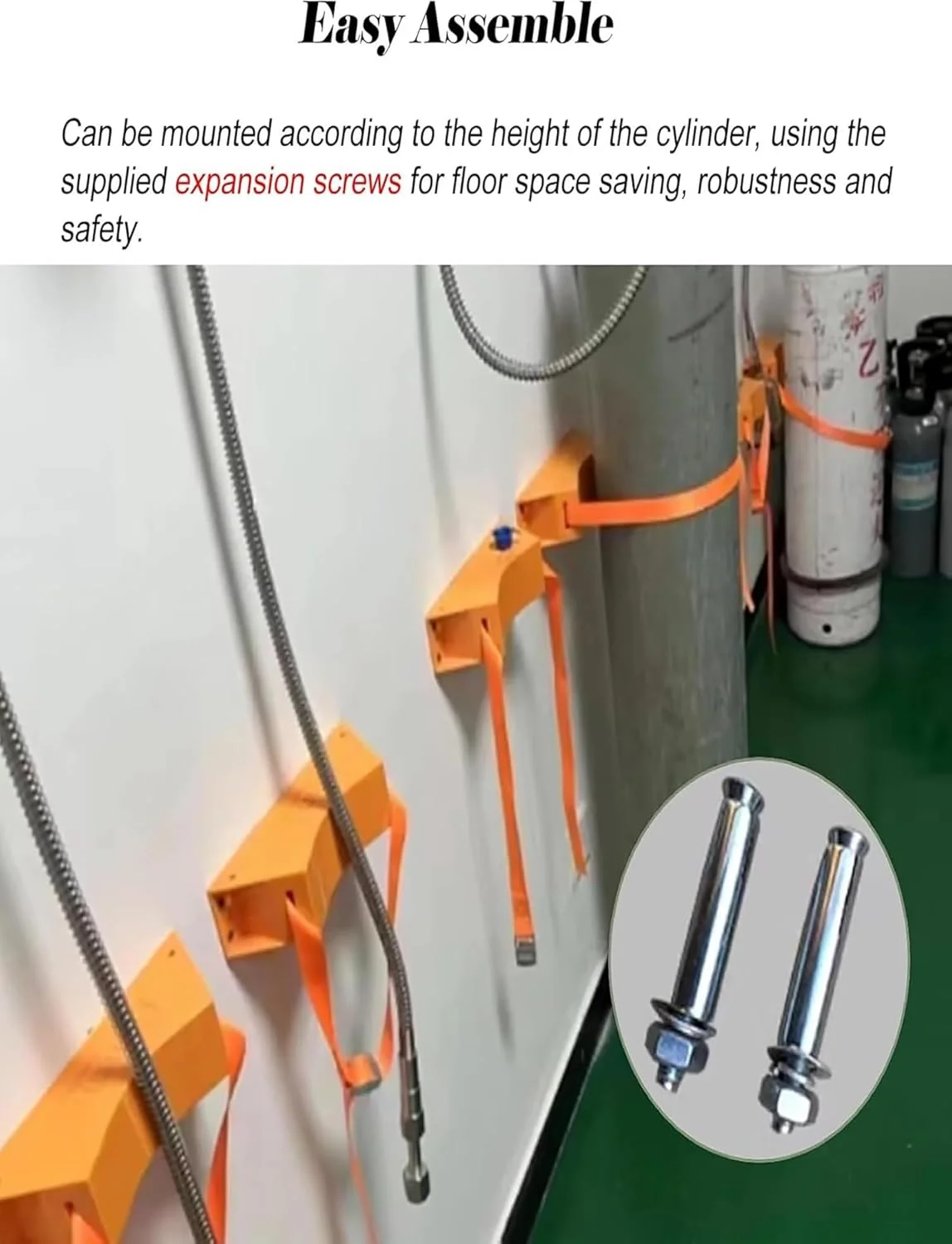 نگهدارنده دیواری کپسول اکسیژن، پایه فولادی مقاوم با پیچ های انبساطی، سازمان دهنده پلاستیکی مخزن اکسیژن برای کلینیک ها - بادوام و صرفه جویی در فضا، نارنجی