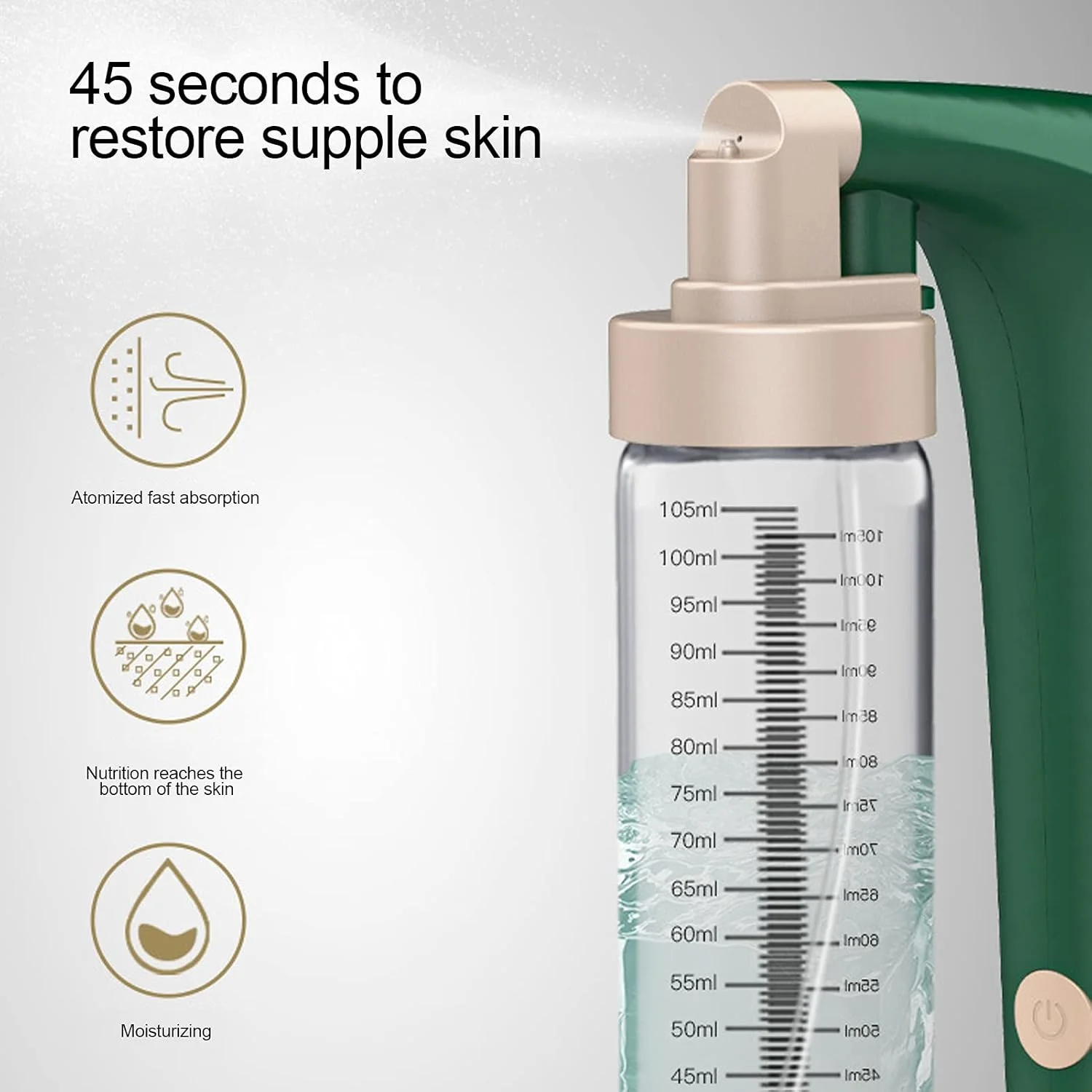 دستگاه تزریق اکسیژن، دستگاه تزریق اکسیژن دستی 105 میلی لیتری قابل حمل و ایمن برای زیبایی (سبز، مدل برج پیزا)