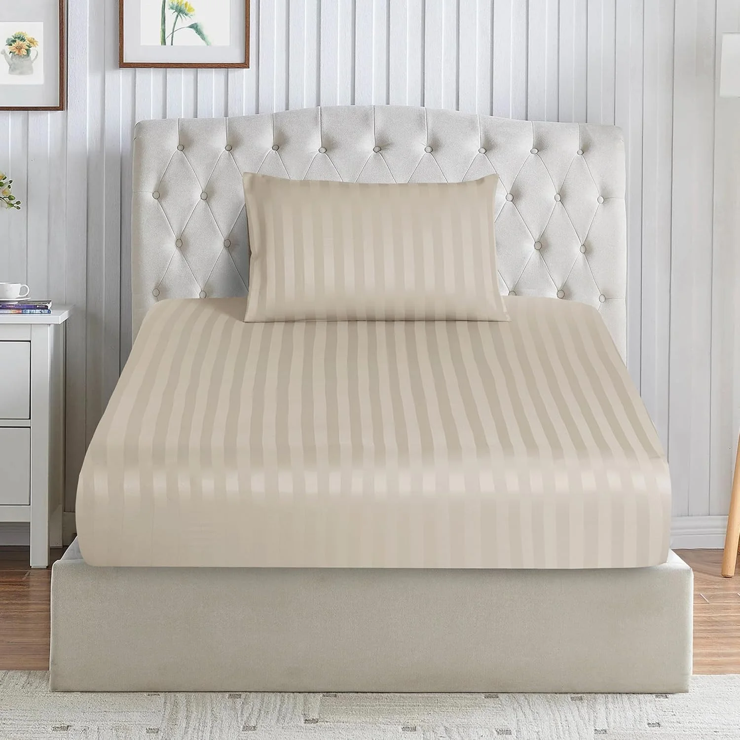 ست ملحفه کشدار دو تکه راه راه دوناتلا - سایز یک نفره 90x200 سانتی متر - ملافه میکروفایبر نرم با کش دور تا دور و 1 روبالشی پاکتی ست ملحفه کشدار دو تکه راه راه دوناتلا - سایز یک نفره 90x200 سانتی متر - ملافه میکروفایبر نرم با کش دور تا دور و 1 روبالشی پاکتی