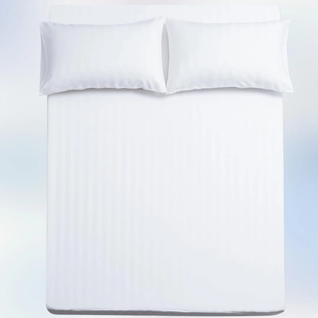 ست ملحفه کش‌دار سلینا، 3 تکه، سایز کوئین 160x200 سانتی‌متر، طرح راه راه میکروفایبر سفید، جیب عمیق 30 سانتی‌متری