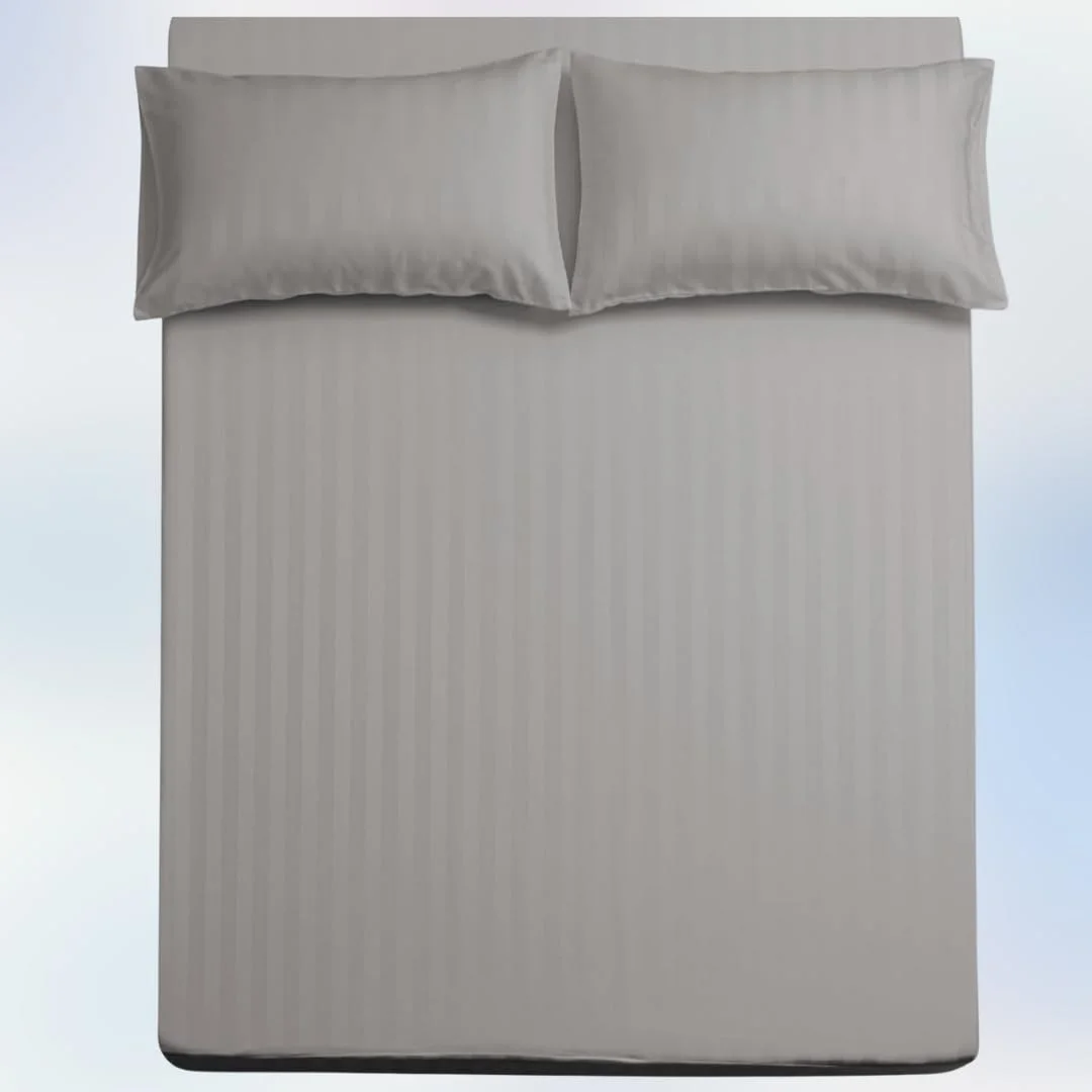 ست ملحفه کش‌دار سلینا، ۳ تکه، سایز کوئین ۱۶۰ در ۲۰۰ سانتی‌متر، طرح راه راه خاکستری میکروفایبر، جیب عمیق ۳۰ سانتی‌متری