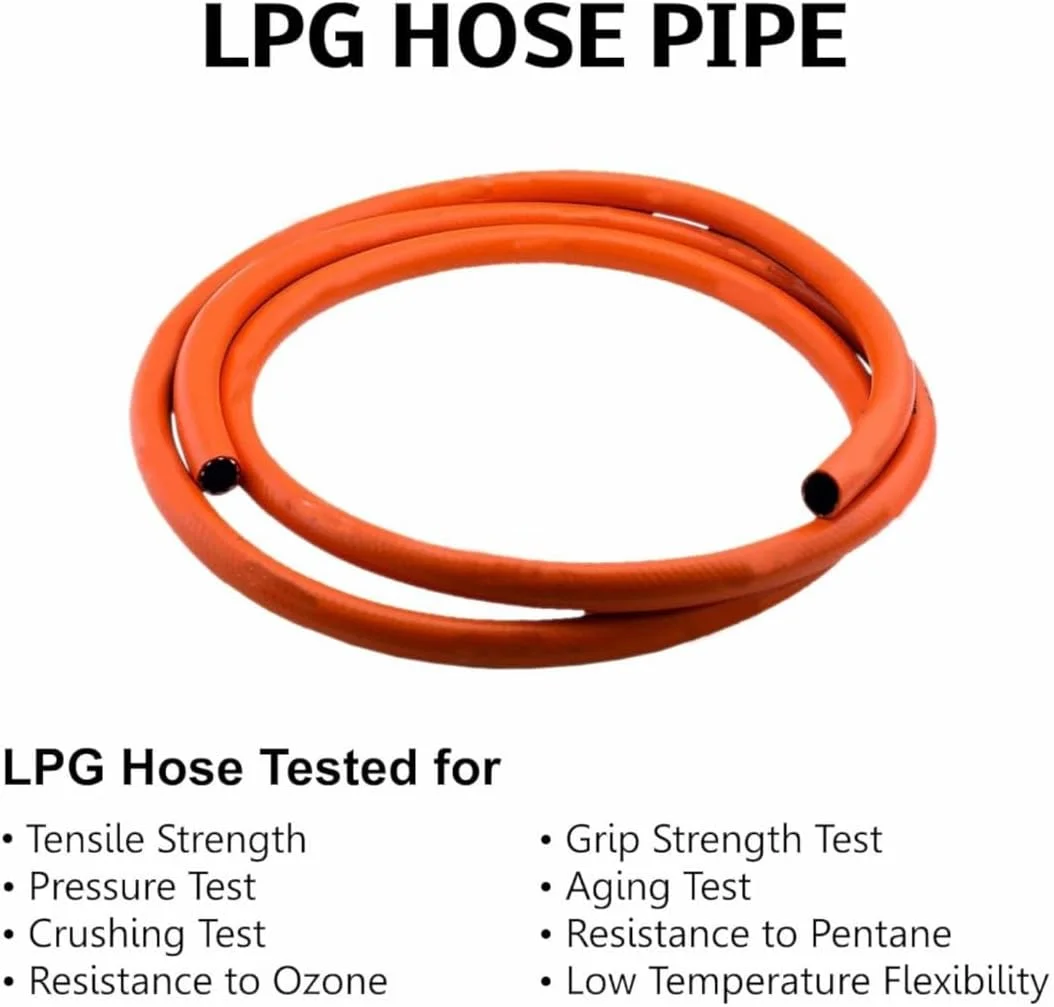 شلنگ گاز بادوام پروپان بوتان LPG، 8 میلی متر، استاندارد بریتانیا، به همراه 2 بست (4 متر)