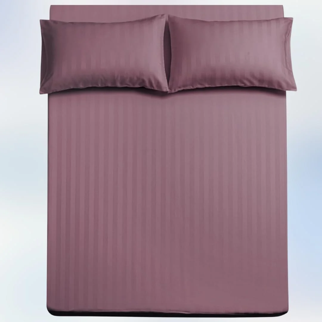 ست ملحفه کش‌دار سلینا، سایز کوئین 160 در 200 سانتی‌متر، طرح راه راه یاسی از جنس میکروفایبر، 3 تکه، عمق 30 سانتی‌متر