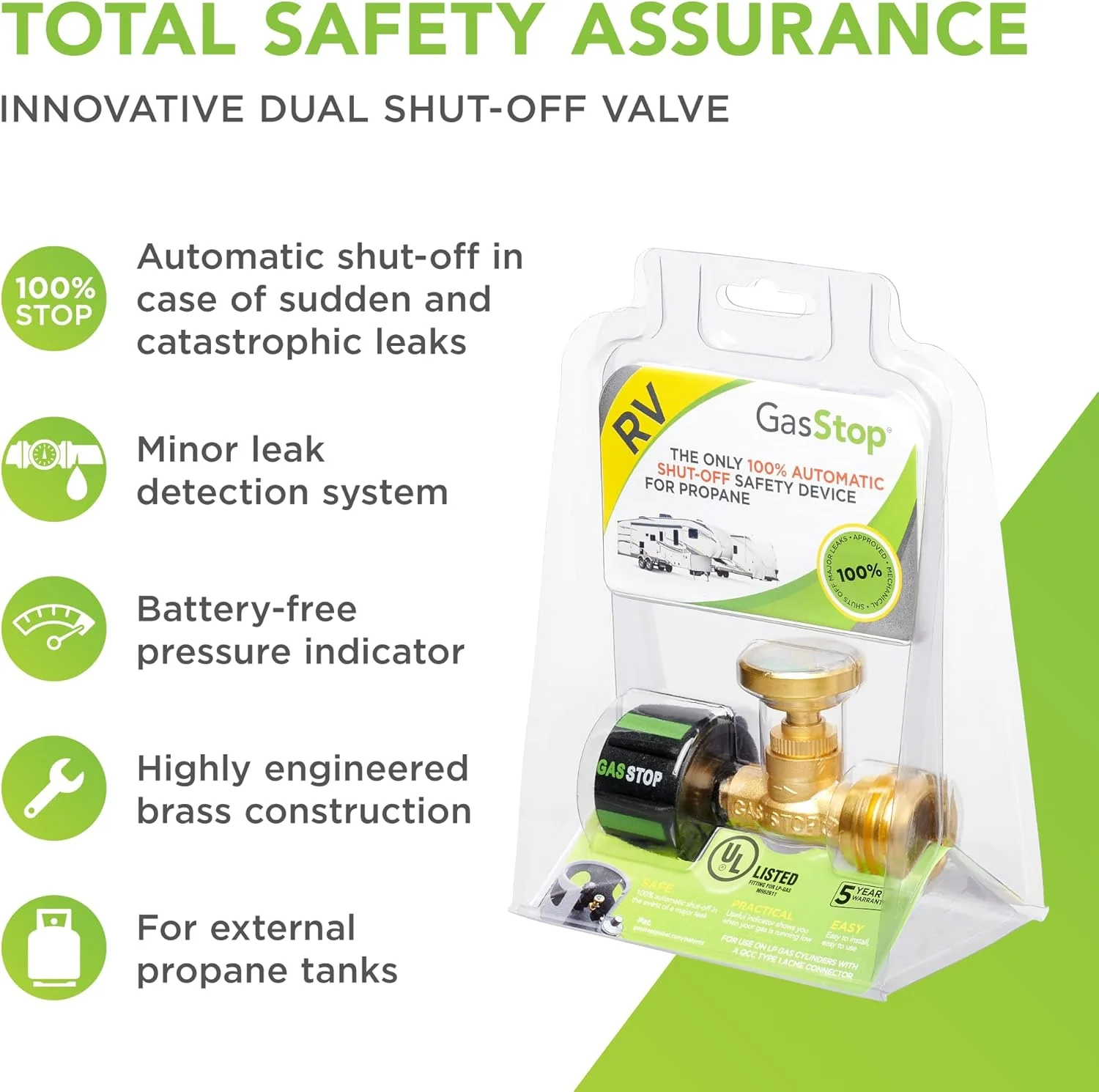 نشانگر مخزن پروپان با قطع اضطراری - فشارسنج رنگی، نشانگر گاز پروپان - اتصال جهانی Acme برای سیلندر، کمپر RV و موارد دیگر