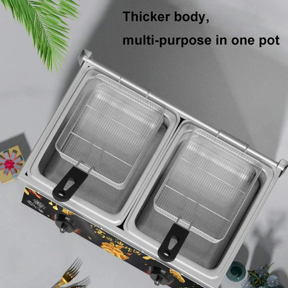 سرخ کن گازی 22 لیتری GZDrdkf، دو مخزنه استیل ضد زنگ، 2 سبد، رومیزی، تنظیم دستی دما برای تجهیزات آشپزخانه تجاری، رستوران و منزل