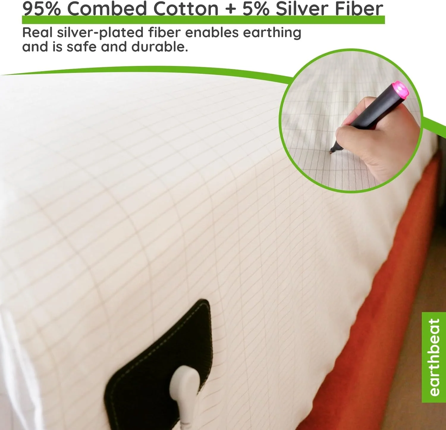 ملحفه کش دار کلاسیک ارت بیت. شامل آداپتور امارات متحده عربی. الیاف نقره و پنبه نرم و لطیف. درمان طبیعی. رنگ نشده، مناسب برای حساسیت های شیمیایی. سایز کینگ.