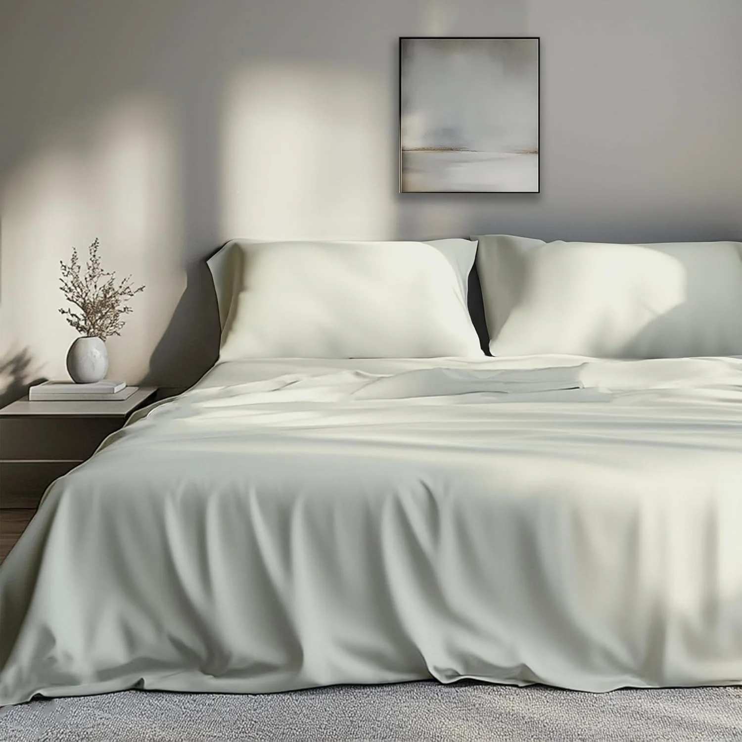 ست ملحفه تختخواب تنسل ساتن ۱۰۰٪ اکالیپتوس با ۱ روبالشی، سایز یک نفره، پاکت عمیق ۱۸ اینچی | (سبز پاستلی) - خنک و نرم تر از ملحفه های بامبو و ابریشم