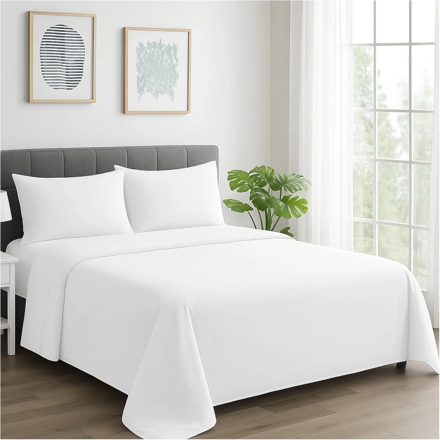 ست ملحفه کینگ پنبه مصری، 1000 تراکم بافت، ملحفه های تخت خواب سایز کینگ با جیب عمیق، ست 4 تکه ملحفه سفید یکدست درجه یک هتل لوکس واقعی، پنبه شانه شده با الیاف بلند، مناسب برای تشک تا 18 اینچ