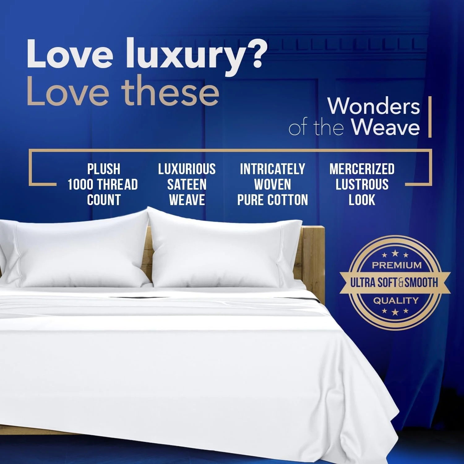 ست ملحفه تخت دونفره پنبه ای مصری خالص (دونفره، 1000 تراکم بافت) ملحفه و روبالشتی سفید (4 تکه) - ملحفه با بافت ساتن - ملحفه با عمق 18 اینچ