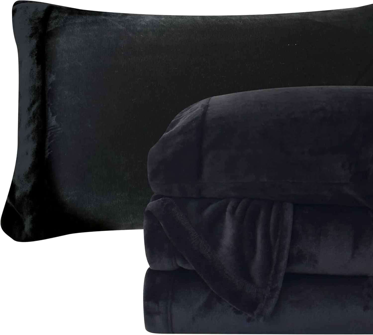 ست ملحفه ۴ تکه مخمل نرم و لطیف - کیفیت عالی - گرم و راحت، ضد الکتریسیته ساکن، بدون پرز، جیب عمیق - کینگ کالیفرنیا، مشکی